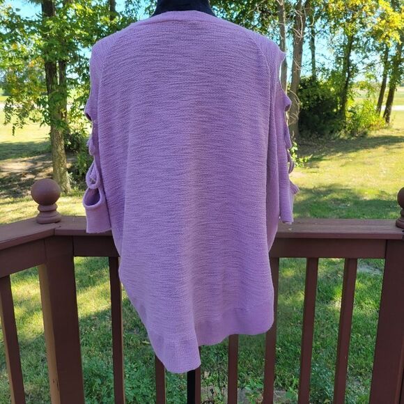 Express Lavender Short Ladder Sleeve Round Neckline Cotton-Blend Top Size PL - Picture 4 of 12